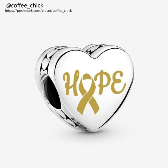 Pandora Engravable Hope Gold Ribbon Heart Charm - Picture 1 of 2
